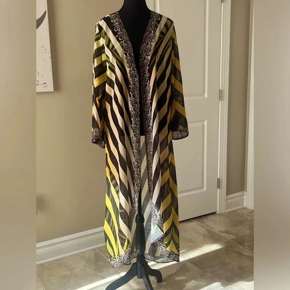 Ranee's beach cover up maxi dress kimono size O/S yellow multi